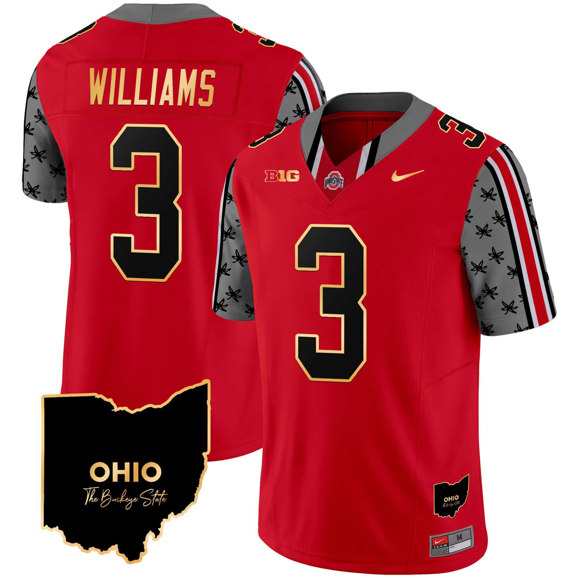 Men Ohio State Buckeyes #3 Williams Red 2024 Nike Home Patch Gold Trim Vapor Limited NCAA Jersey->indianapolis colts->NFL Jersey